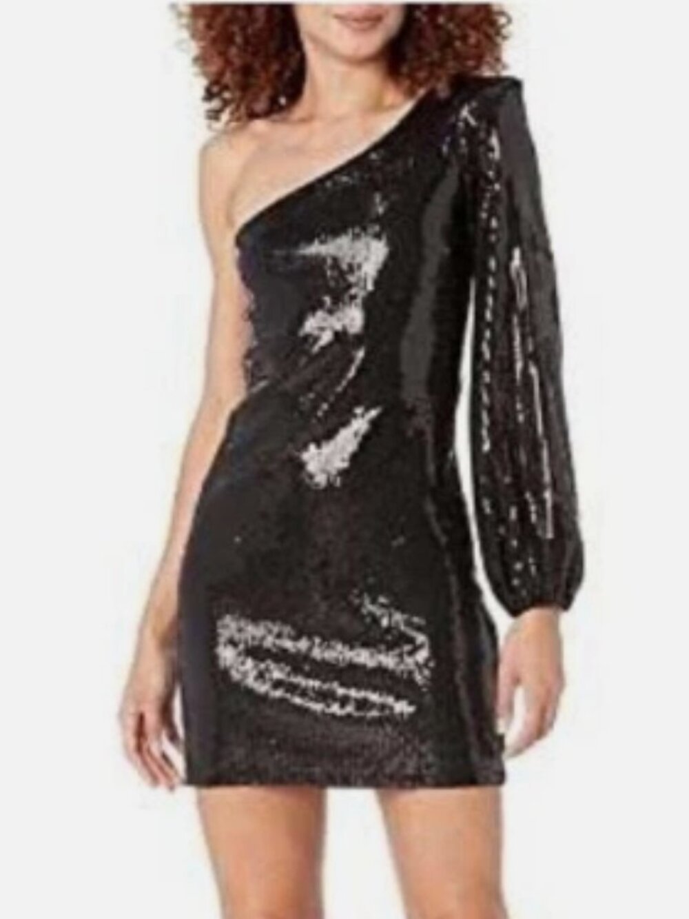 New Steve Madden KATYA Black Sequin One Shoulder Mini Dress L Large NWT